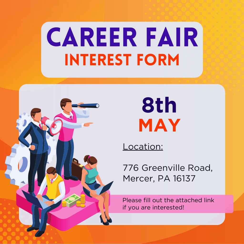 MercerCCC's tweet photo. Are you interested in being a part of the next Career Fair at Mercer County Career Center? If so, please fill out the form in the attached link:

https://t.co/Jluy4pkFPO https://t.co/8BzVIQjgSS