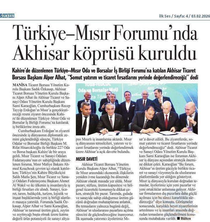 AkhisarTB's tweet photo. Basında biz. "Türkiye - Mısır Forumunda Akhisar köprüsü kuruldu."

#ZeytindeniceAkhisar #ZeytinyağımAkhisardan https://t.co/0XukNo5qvp