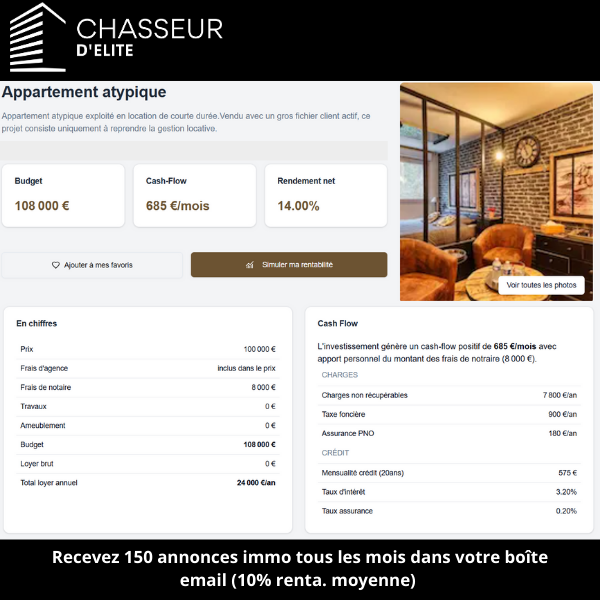 1 jour / 1 annonce Chasseur d'Élite :    
Bien atypique !  
Voici un aperçu d'une annonce immobilière dénichée par nos chasseurs et disponible sur notre plateforme ''Chasseur d'élite''.                                       #investissementslocatifs #annoncesimmobilières