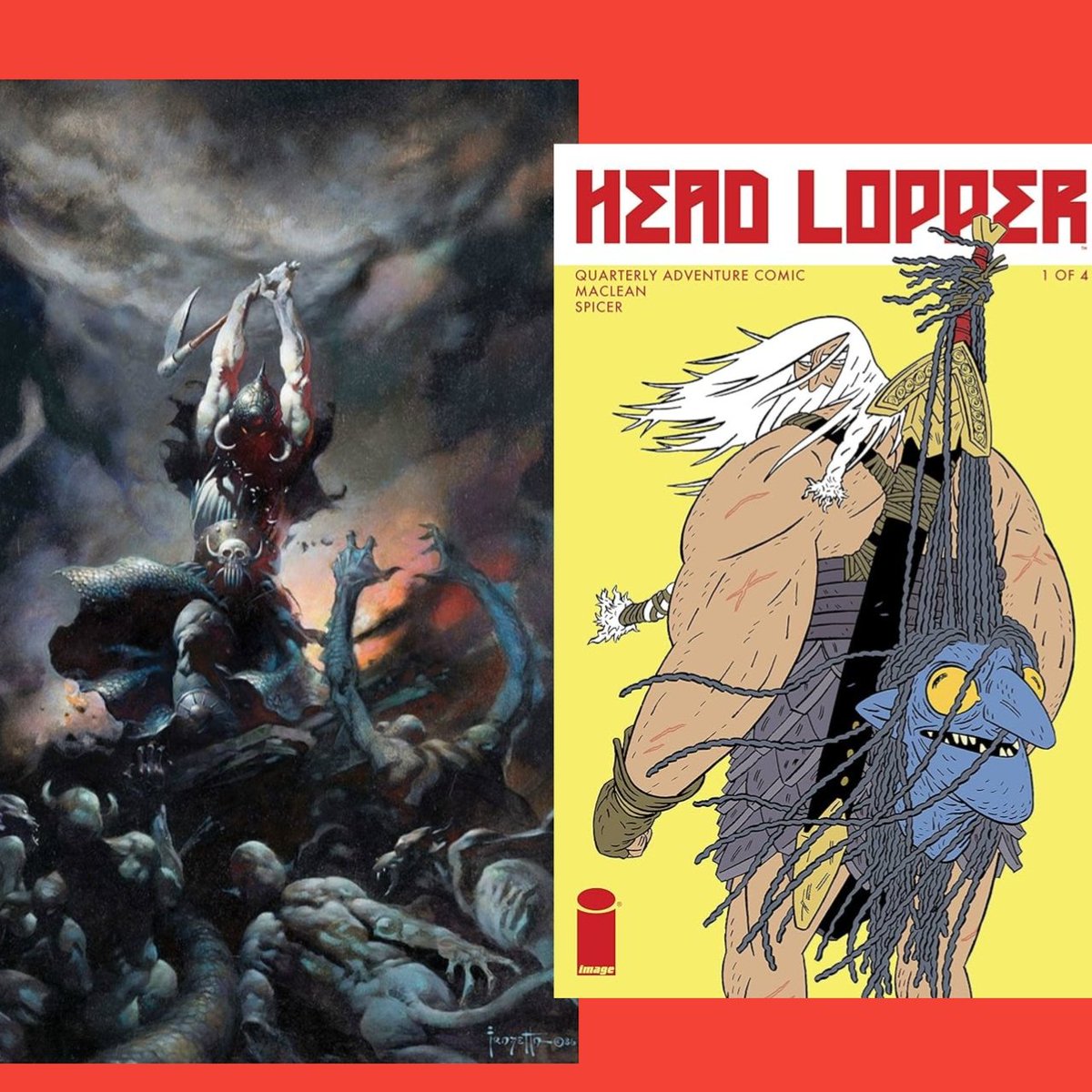 BATT_MURK's tweet photo. Death Dealer VS HEAD LOPPER
Who Wins?
#deathdealer #headlopper #Frazetta https://t.co/hvFIC04BCY