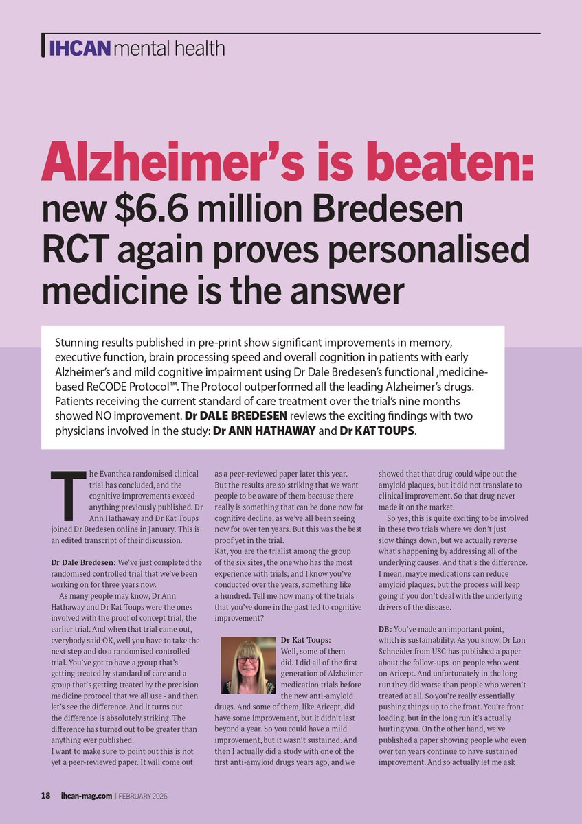 IHCANmagazine's tweet photo. Alzheimer’s is beaten: new $6.6 million Bredesen
RCT again proves personalised medicine is the answer
Read the full article in our February issue.
#integrativehealth #complementarytherapy #nutritionaltherapy #CPD #nutrition https://t.co/r8RpNZzjcx