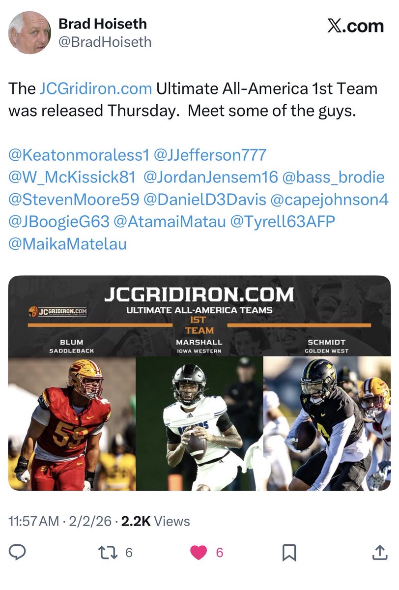 Honored to be named to the JCGridiron Ultimate All-American 1st Team! 🔥👊🔥