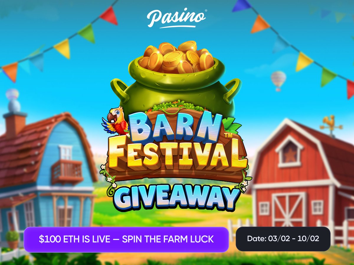 🎪🌾 BARN FESTIVAL GIVEAWAY IS LIVE! 🌾🎪

Country vibes, wild spins - and a fresh $100 ETH Giveaway is now live 🔥

Play Barn Festival, our featured slot of the week 👇

pasino.com/extra-slot/1989

💰 Prize: $100 in ETH
📅 Date: 2 February

🧠 How to join:
LEVEL 5+
$50 in bets
Like