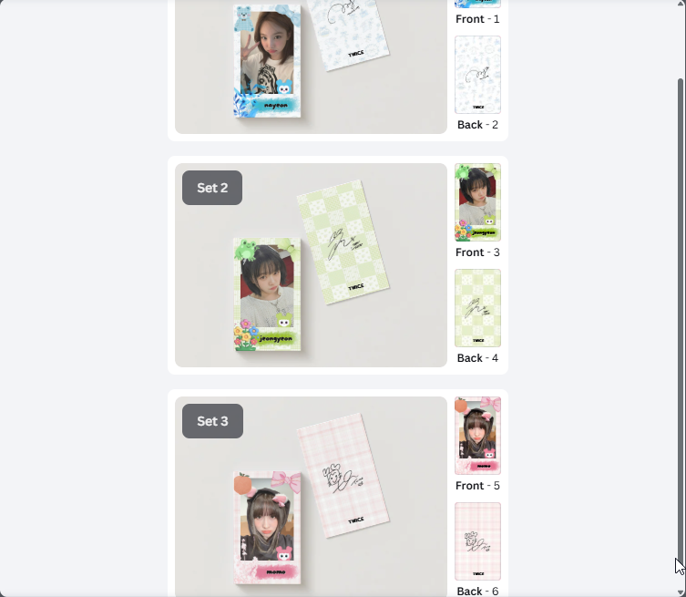 nakalimutan ko na mag-secure ng play photocards, nag-enjoy na ako gumawa ng twice charm cards HAHAHAHAHA ba't kasi wala ako makita online, send link pu if meron

ps. hamak na drafter lang ako, hindi graphic designer HSHSHSHSSHS T^T cute na yan sa akin ih