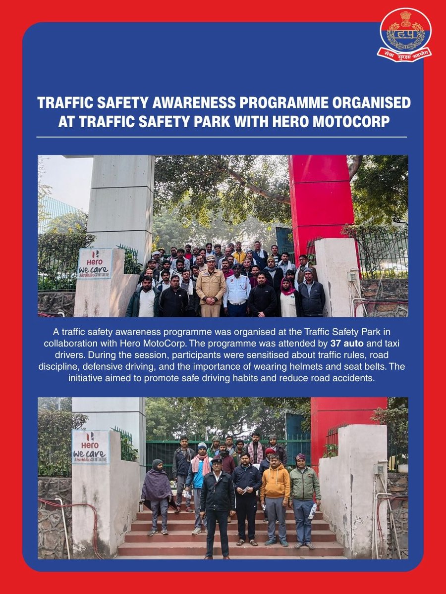 TrafficGGM's tweet image. Promoting safer roads
A Traffic Safety Awareness Programme was organised at Traffic Safety Park with @HeroMotoCorp educating auto &amp;amp; taxi drivers on traffic rules, defensive driving, helmets &amp;amp; seat belts.
Small steps. Big impact.
#RoadSafety #TrafficSafety #SafeDriving