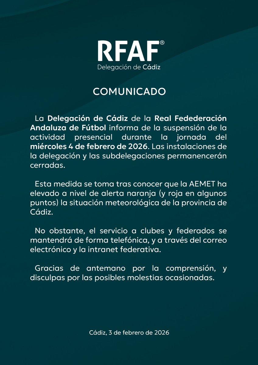 🟢 Comunicado Oficial

Gracias por la atención y difusión.

#RFAFCádiz
#IdentidadGaditana