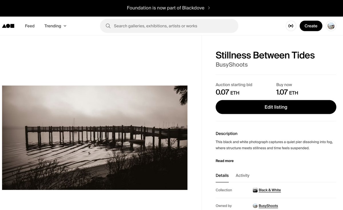 Stillness Between Tides  
Black &amp; White  
1/1 — live on Foundation
#NFT
#NFTart
#Photography
#FineArt
#1of1

foundation.app/mint/eth/0xB16…