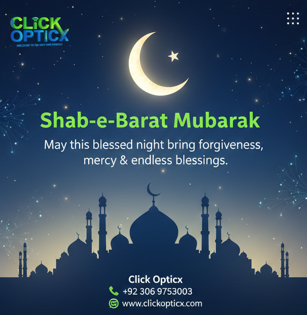 ClickOpticx's tweet photo. Shab-e-Barat Mubarak 🌙

May Allah forgive our sins and bless us with peace, growth and strong connections

#ShabeBarat #ClickOpticx #BlessedNight #ISPServices #IslamicPost #DigitalPakistan https://t.co/nY3yLDDv5M