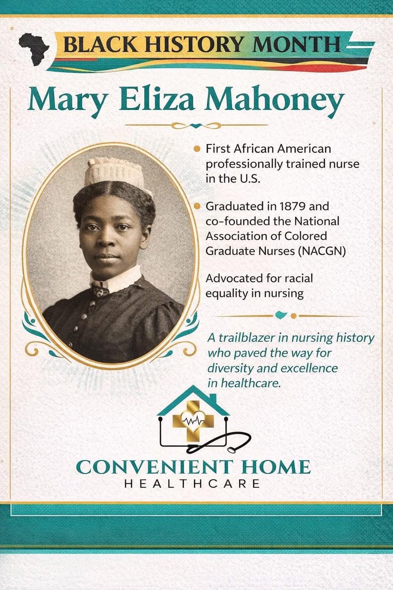 ConvenientLlc's tweet photo. ❤️🖤💚💛

In recognition of Black History Month, we honor Mary Eliza Mahoney, a pioneer whose excellence and perseverance transformed nursing.

#blackhistorymonth #nursing #blackhistory #healthcare https://t.co/NpqH4W5Qii