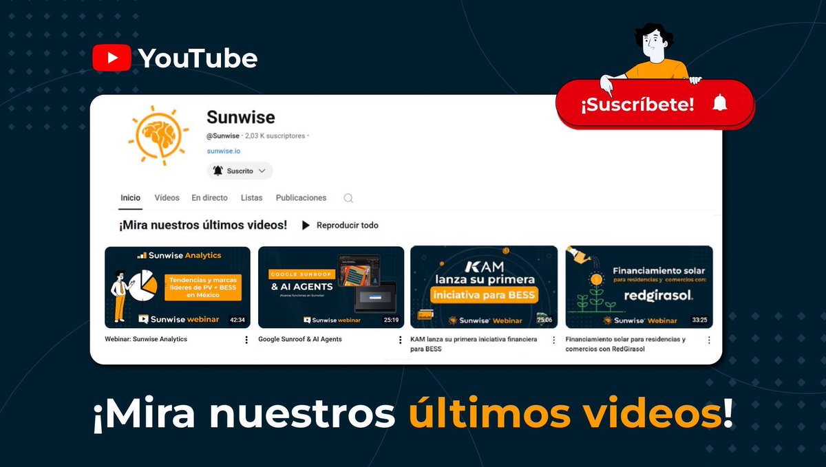 sunwise_io's tweet photo. ¡Mira videos gratuitos para potenciar tu negocio solar! 
https://t.co/j7k9kLohvB

En nuestro canal de YouTube encontrarás contenido de interés para profesionales del sector energético

🔔Suscríbete y activa la campanita 

#Sunwise #EnergíaSolar #SoftwareSolar https://t.co/iQzUzhNKdr
