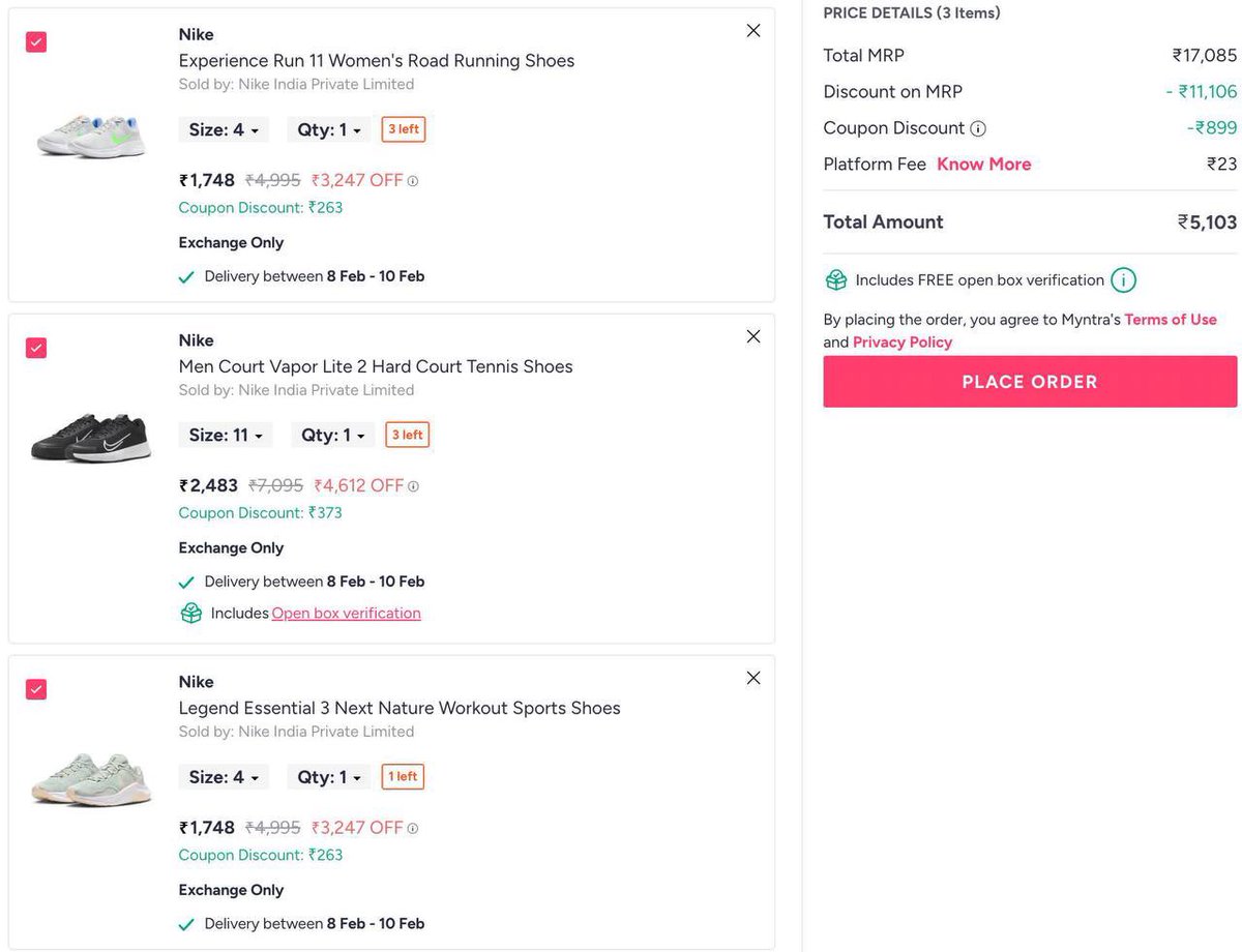 myntra coupon code for nike shoes