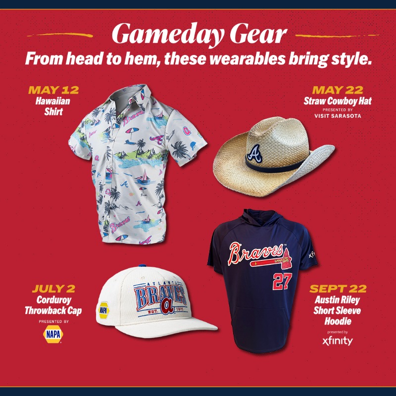 Braves's tweet photo. See the lineup of Braves 2026 gate giveaways! Get your tickets &amp; be one of the first 15,000 fans through the gates to add these to your collection.