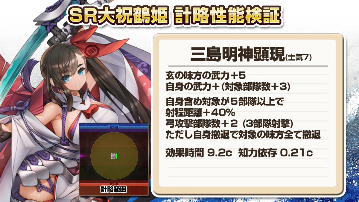 SR大祝鶴姫の計略 三島明神顕現を検証してみました? 効果時間9.2c 