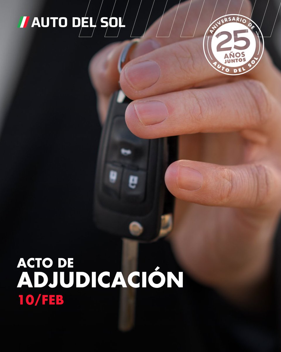 AutodelSolOk's tweet photo. ❗👉 Aviso para los suscriptores de Plan de Ahorro:

📅 El ACTO DE ADJUDICACIÓN correspondiente a los Fondos de Enero 2026 se llevará a cabo el día 10/02/2026 a las 8:30 h.

Para más información: https://t.co/5kil4YTu2D

☑️ Auto del Sol 🌟 25 años andando juntos.

#FIAT https://t.co/Mt4wMZhLz1