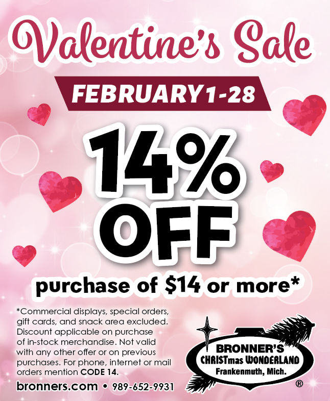 BronnersXmas's tweet photo. Valentine's 14% Off $14 or More Sale good in-store, online at https://t.co/0Jvel9decF, or by phone at 800.361.6736. https://t.co/RHFg3eLLKG