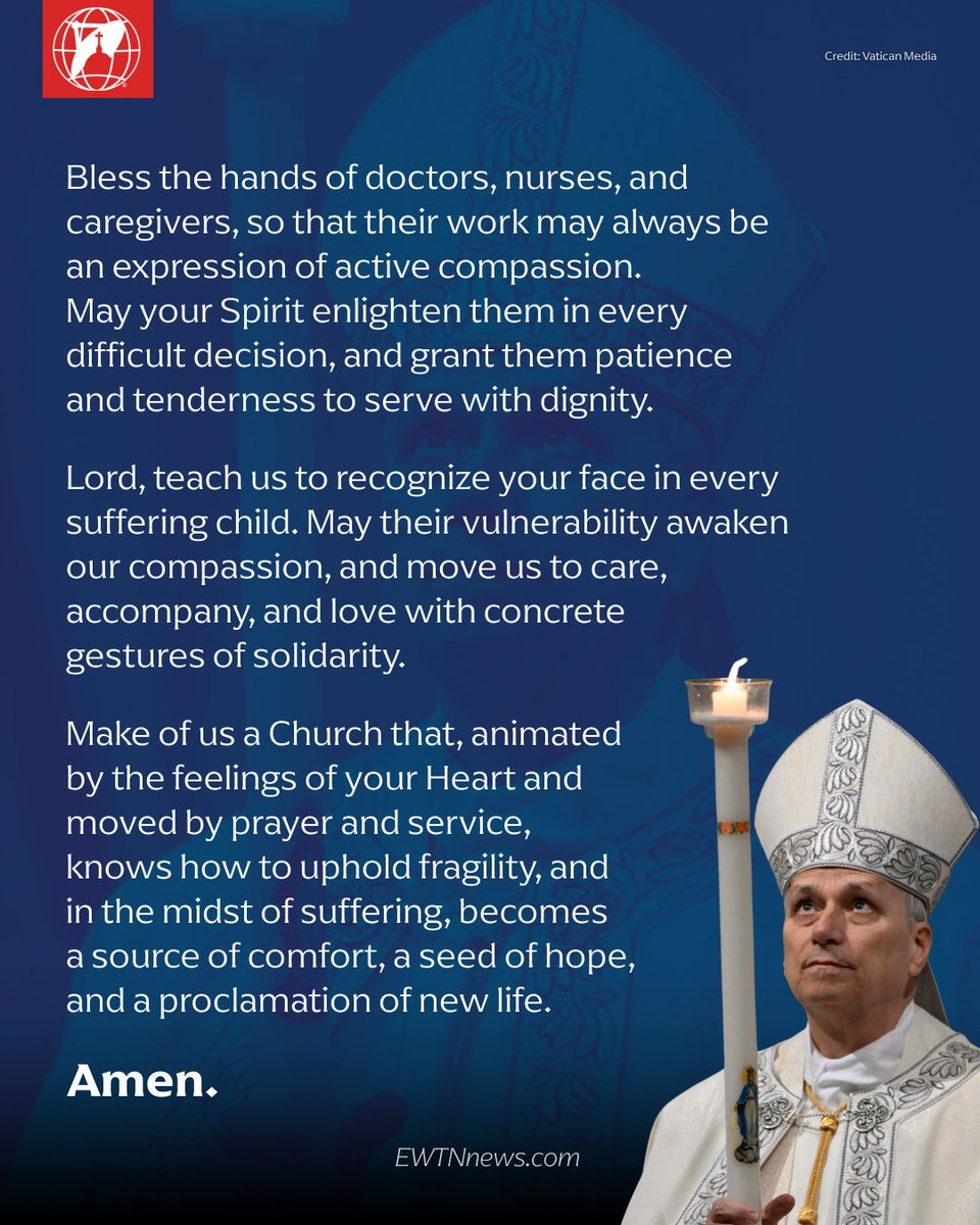 Join Pope Leo XIV in praying for children with incurable diseases this February:

Lord Jesus,
who welcomed the little ones in your arms and blessed them tenderly,
today we bring before you the children living with incurable illnesses.
 
Their fragile bodies are a sign of your