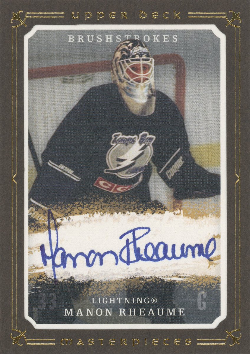 CenterIceCC's tweet image. Still playing catchup, Eric’s final addition shown on Episode 124, this iconic Manon Rheaume Brushstrokes auto from 2008-09 UD Masterpieces! I had always wanted to pick up a copy eventually, and when @RbiCru7 picked this one up in December, I knew it was my chance to capitalize!