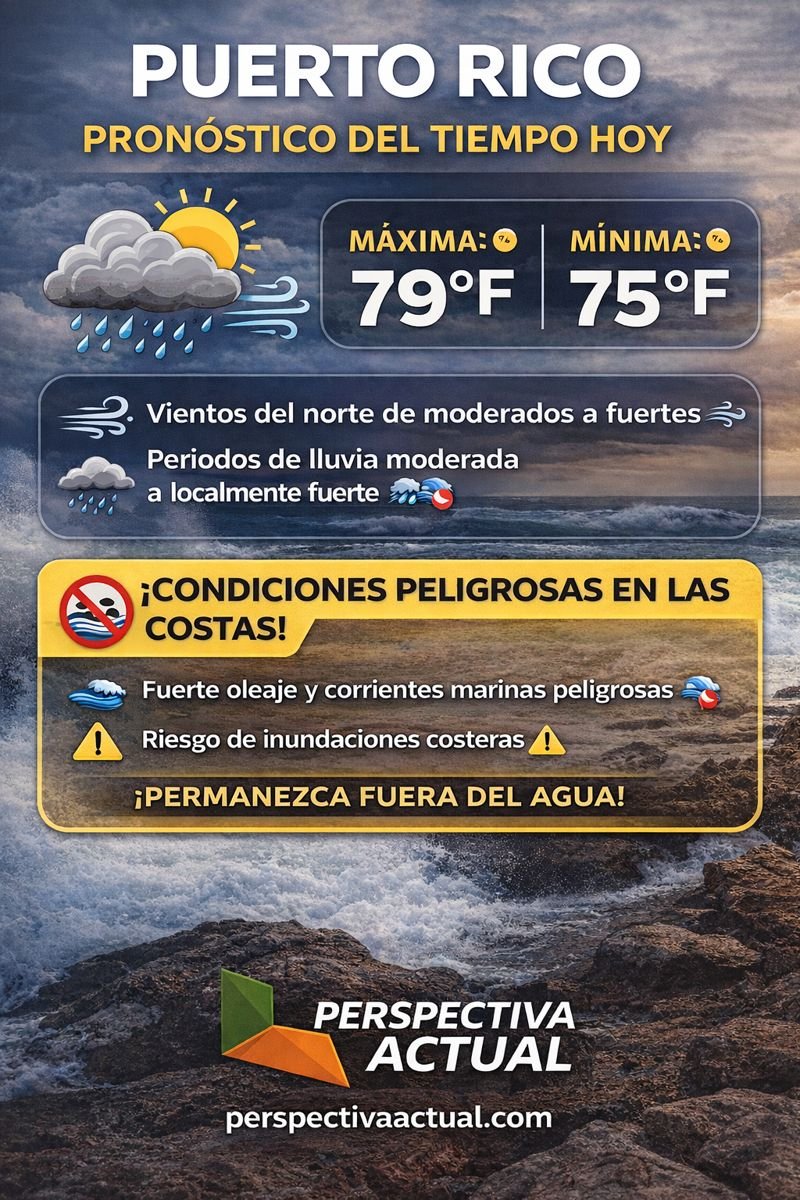 perspectivaact's tweet photo. 🌧️🌬️ EL TIEMPO HOY | PR 🌊⚠️
Máx. 79°F | Mín. 75°F 🌡️
Vientos del norte 💨 y lluvias moderadas a fuertes 🌧️⛈️ con riesgo de inundaciones.
🌊🚫 Condiciones costeras peligrosas: permanezca fuera del agua. https://t.co/bWudffn5Oo