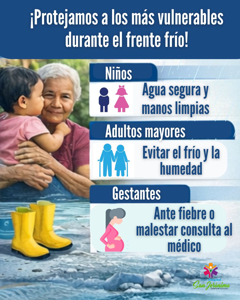 El Frente Frío aumenta los riesgos para la salud. Protejamos a los más vulnerables con acciones simples que salvan vidas.

Cuidarnos es prevenir. trabajamos por ti, por tu salud.

#HospitalSanJerónimo #FrenteFrío
