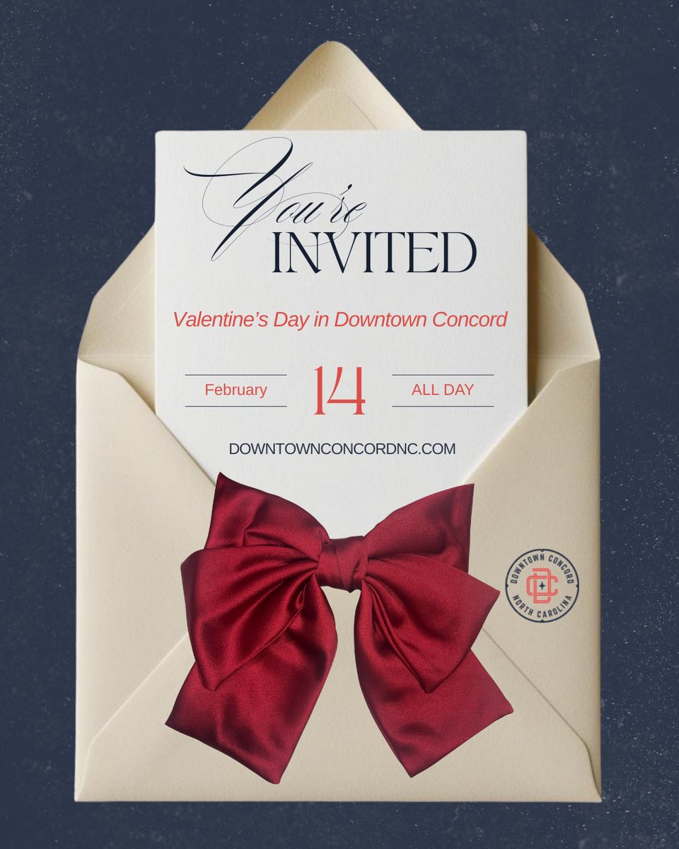 💘 Here’s your personal invitation to Valentine’s Day in Downtown Concord! 💘
Whether you’re celebrating love, friendship, or just a really good time! 

Check out the amazing events happening for V-Day weekend 👉 downtownconcordnc.com/event-calendar/