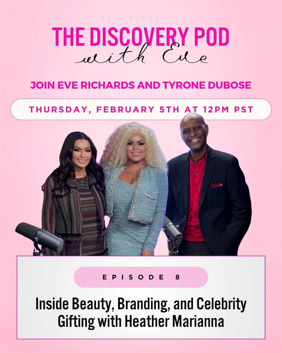 Episode Eight of The Discovery Pod with Eve premieres Feb 5 at 12 PM PST on YouTube and all podcast platforms.

With my cohost Tyrone DuBose and guest Heather Marianna, founder of The Marianna Group and Beauty Kitchen Cosmetics, on building a trusted beauty platform.