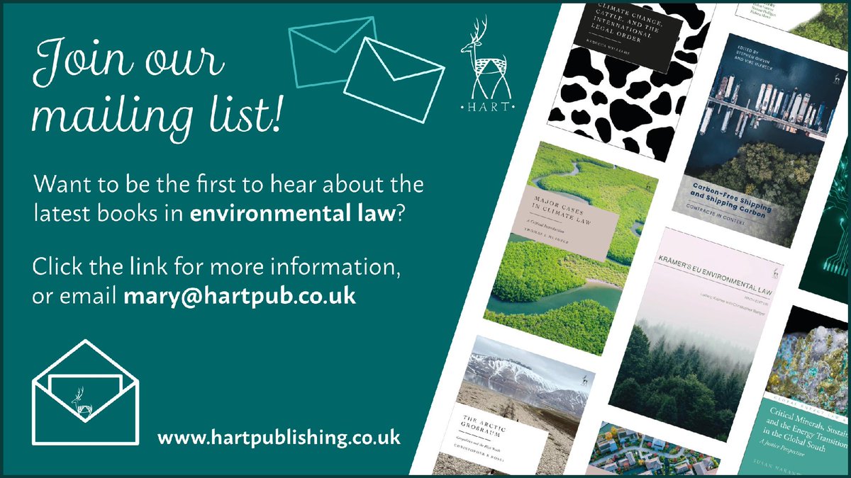 hartpublishing's tweet image. 📣 Discover the latest in environmental law! Get updates on new books, resources, and offers—straight to your inbox. Sign up here 👉 bit.ly/4juuoQh

#EnvironmentalLaw #LawBooks