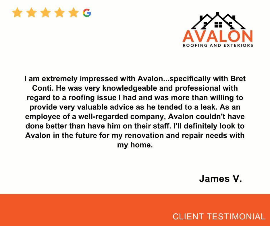 avalonbc's tweet photo. We’re proud to deliver reliable, 5-star service every time. ⭐️
Thank you, James, for trusting Avalon Roofing &amp; Exteriors!

#AvalonRoofing #Testimonial https://t.co/yL4o3axrMj