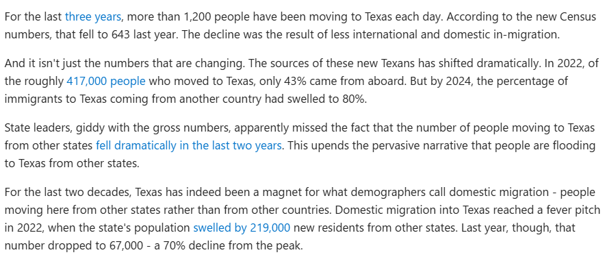 mattforney's tweet photo. To give you the scale of how badly Greg Abbott has told out Texans to India, 80 PERCENT of migration to Texas in 2024 was from foreign countries.

This is why half of Dallas now looks (and smells) like Bangalore.

DEI: Deport Every Indian. https://t.co/nJmyrGd6i7