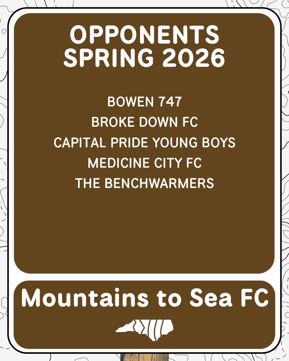 MTN2SEAFC's tweet photo. Opponents for spring 2026 are locked in! 10 game schedule, twice against each.
-Bowen 747
-Broke Down FC
-Capital Pride Young Boys
-Medicine City FC
-The Benchwarmers
see you out there #m2sfc ⚽ https://t.co/NCy77njl9v