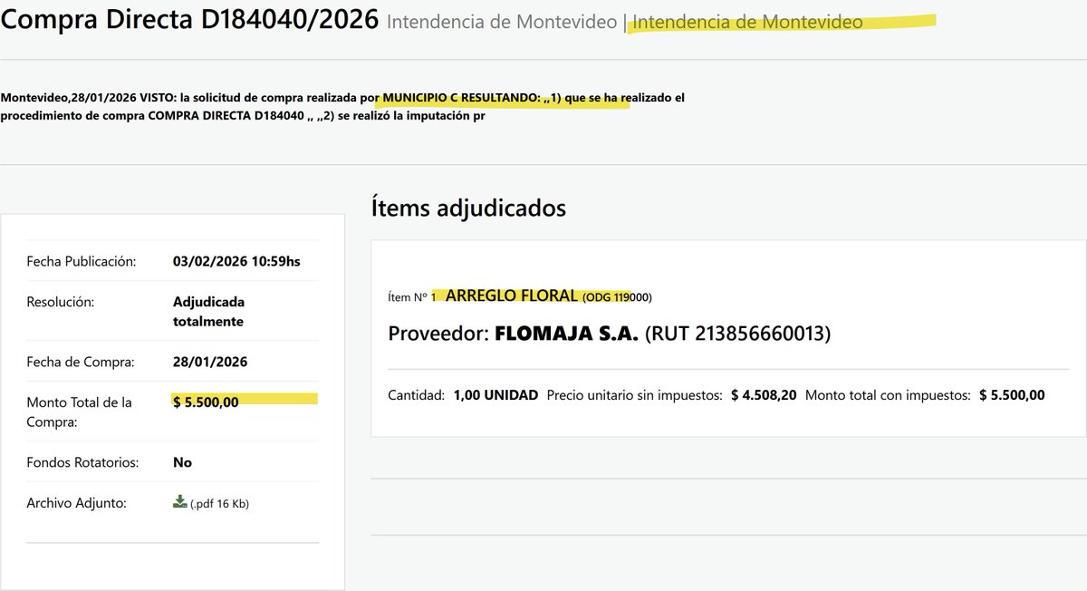 Esa no es.Es esta . $5.500 de los montevideanos para que en el MUNICIPIO C tengan su arreglo floral(Me diste el pie, y cómo estaba frente al arquero tenía que hacer el gol).Las compras estatales hay que ponerlas con un toque de gracia para no romper la pantalla.
