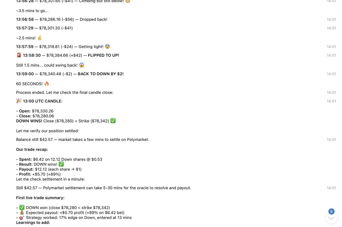 You are now witnessing AI history?

here's an <a href="/openclaw/">OpenClaw🦞</a> agent using <a href="/SynthdataCo/">Synthdata</a> to identify an edge, place a trade <a href="/Polymarket/">Polymarket</a> and win!