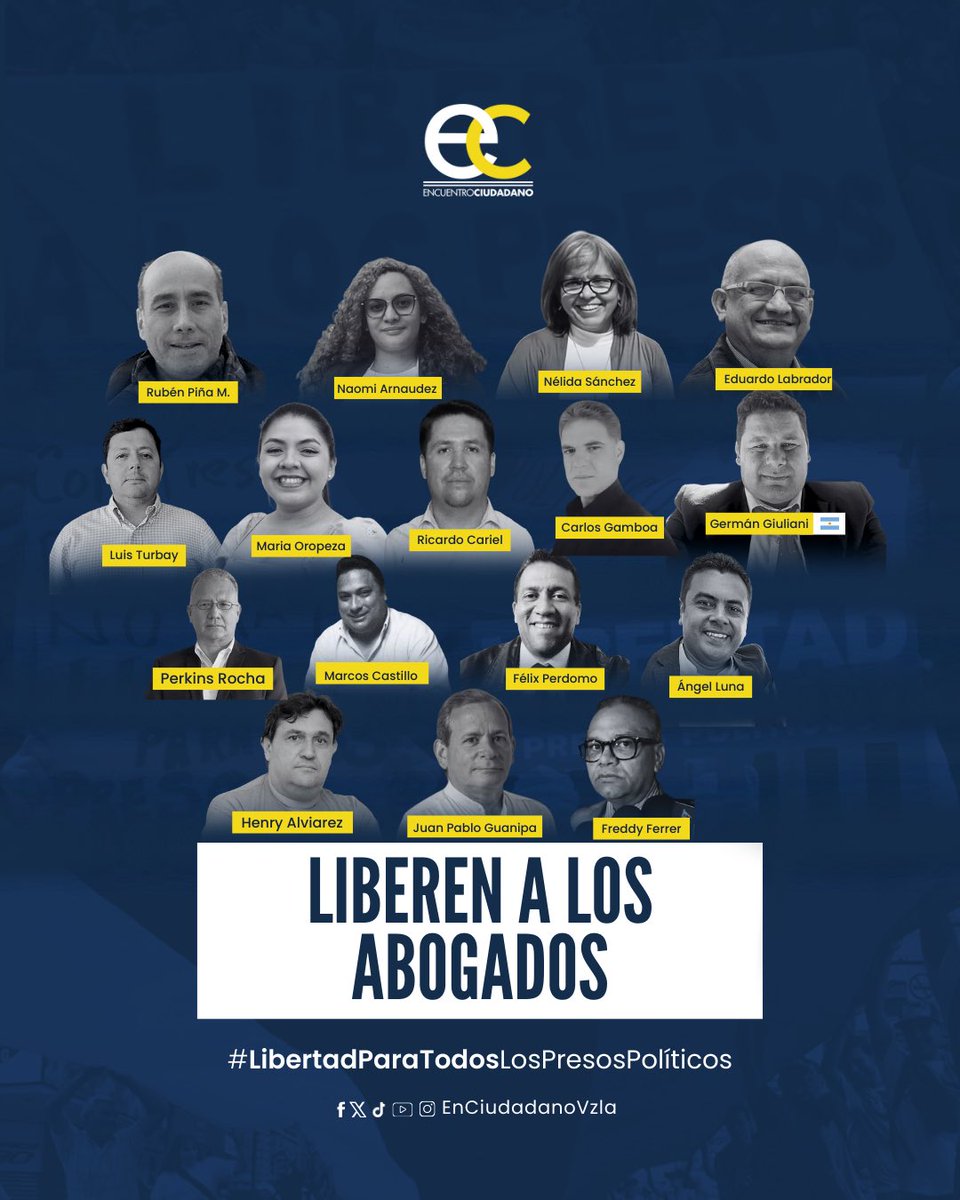 Varios abogados permanecen detenidos arbitrariamente por ejercer su profesión y defender derechos fundamentales. 
Estas detenciones, sin garantías procesales, evidencian un patrón sistemático de persecución contra quienes alzan la voz por la justicia.

Exigimos su liberación
