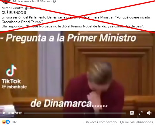 🇪🇸 Este vídeo muestra a la primera ministra danesa riéndose en 2019 por la compra estatal de varios animales de circo.

❌ No tiene relación con las amenazas de Trump sobre Groenlandia. 

➡️ u.afp.com/DinamarcaTrump