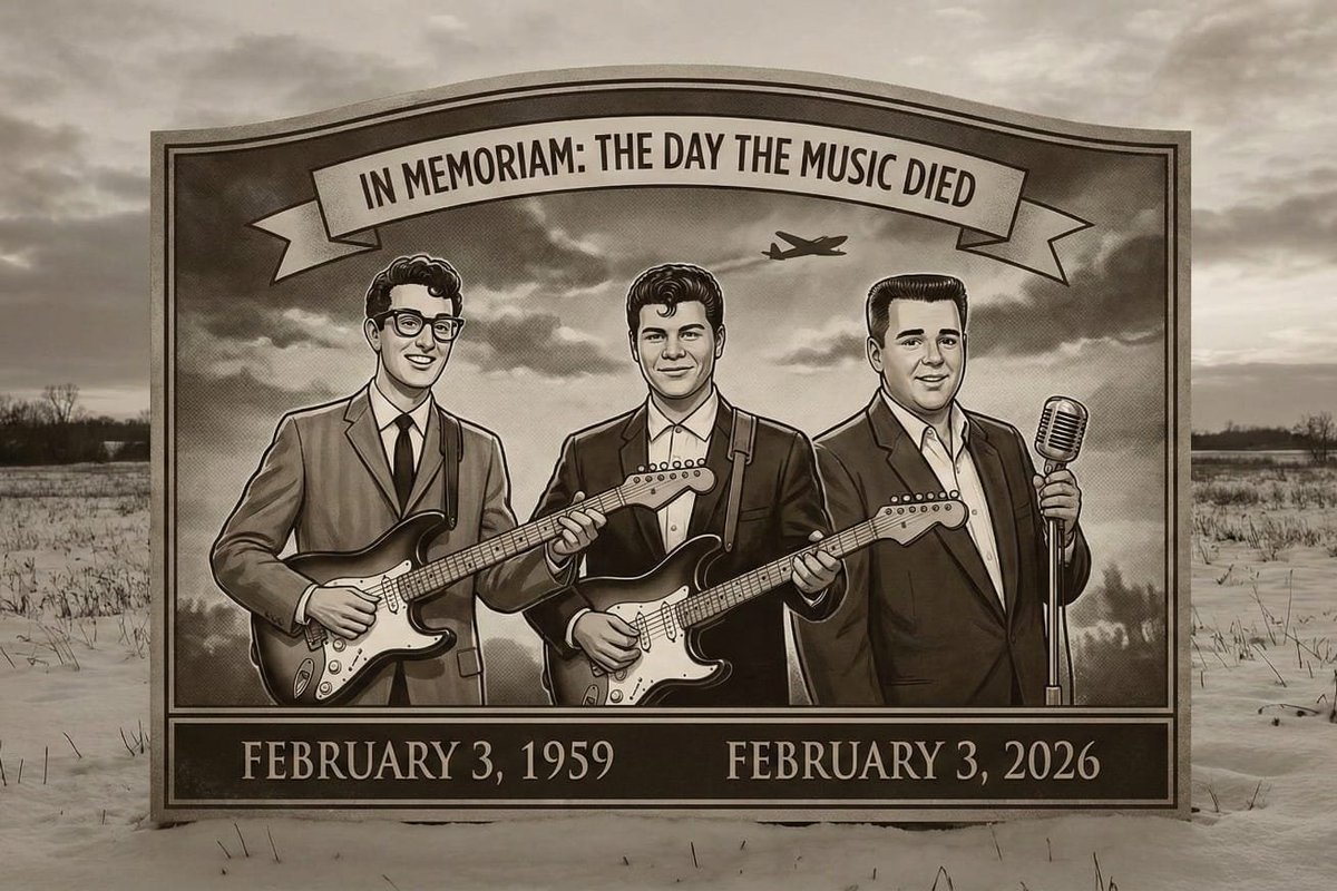 Hoy es 3 de febrero.
El Día que murió la música.
#TheDayTheMusicDied 
Buddy Holly, Ritchie Valens y The Big Bopper (J. P. Richardson)
#AmericanPie
Don McLean