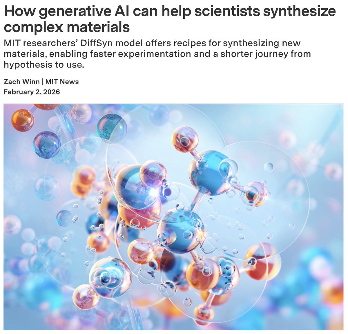 🚨 Hopefully, AI companies will give up on their highly anthropomorphic, emotionally manipulative AI chatbots and focus on science-oriented, specialized AI applications like this.

A group of MIT researchers trained an AI model on 23,000+ material synthesis recipes described in