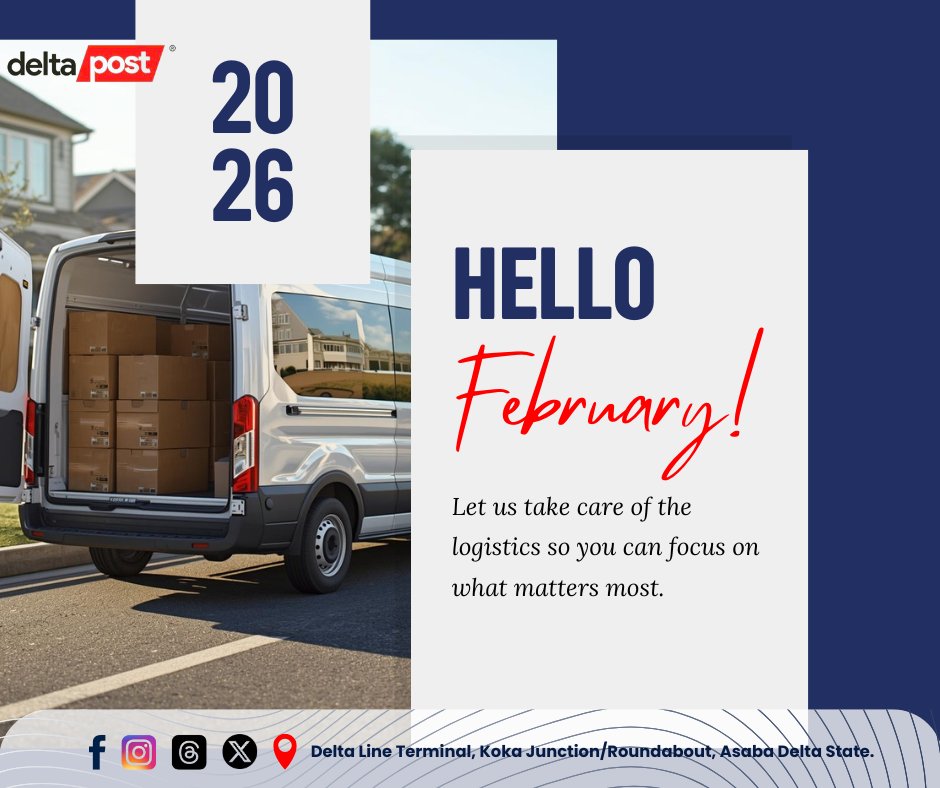 DeltaPost114275's tweet photo. Hello February! ❤️🛞
A month of care and commitment - values we deliver with every package. Trust us to handle your shipments with heart and precision all month long.
#HappyNewMonth
#LogisticsSolutions
#ReliableDelivery
#DeliveryGoals
#DeltaPostDelivers
#SafeAndTimelyDelivery https://t.co/q13nk11cZe