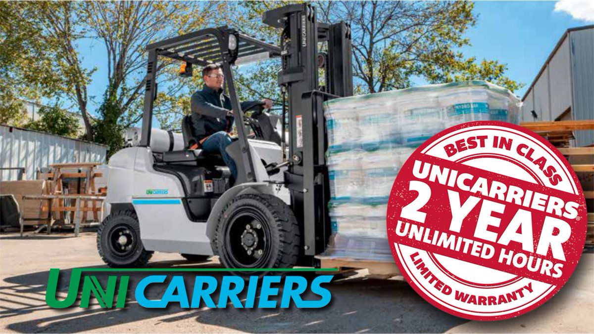 AmDavisLift's tweet photo. Purchase your #NewForklift with confidence. UniCarriers backs up their #Forklifts with a best-in-class 2-year warranty. Learn more about it https://t.co/y3YXmHKlLx and their OEM parts warranty. For a quote on a UniCarriers forklift in #RichmondMetro, contact us at 804-233-0051. https://t.co/oAO4mUggLo