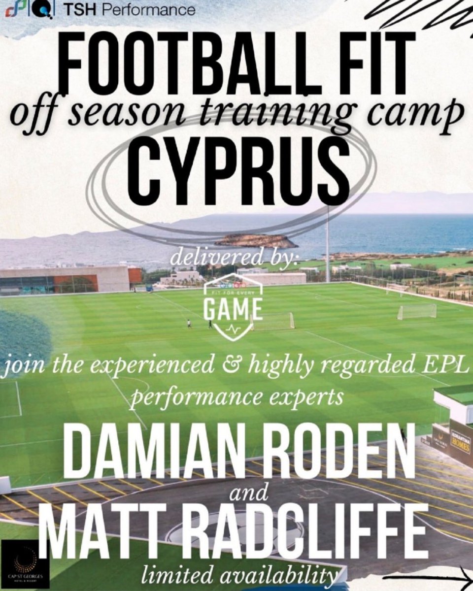 fitforeverygame's tweet photo. Football Fit Camp | Cyprus 🇨🇾
Fit For Every Game x #CompleteSportsSolutions x #TSHPerformance
Off-season camp delivered by Damian Roden &amp; Matt Radcliffe, preparing players for the demands of pre-season.
📩 enquiry@completesportssolutions.co.uk
#FootballFit #PreSeason https://t.co/B0GTDWGF8U