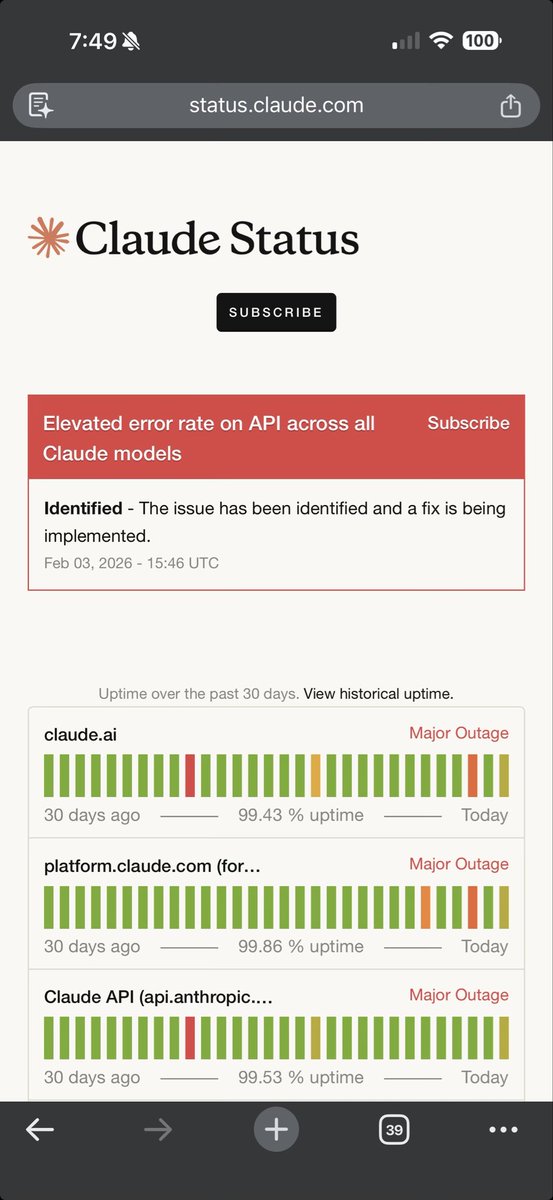 Status page outage banner