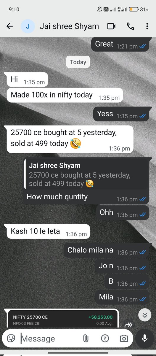 TheMaster8383's tweet image. I DONT PREFER WEEKLY #INDEX OPTIONS TO DO ANYONE,

BUT SHARED VIEW ABOUT #NIFTY YESTRDAY TO ONE MEMBER 🤞

HE #BOUGHT 25700 CE AT 5

AND BOOKED 5 TO 498 🤑

ITS @100 X ALMOST 🤪

ITS PURELY BY #LUCK 💪💪

#CRAZY ISN'T IT?
