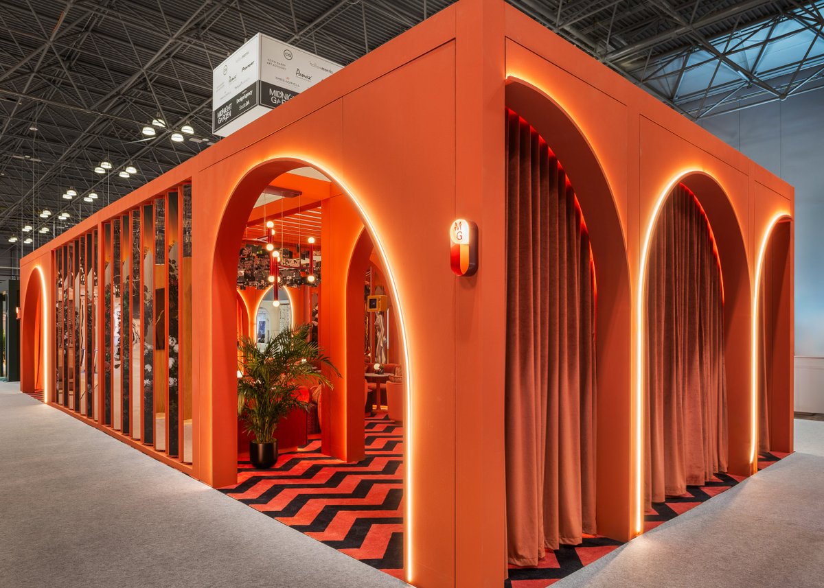 wearegilbert's tweet photo. Executed by Gilbert in collaboration with The Design Agency, this immersive BDNY space came to life through seamless logistics and on-site installation—bringing bold color, texture, and hospitality-driven design to the show floor. https://t.co/iP6C4mG1lp