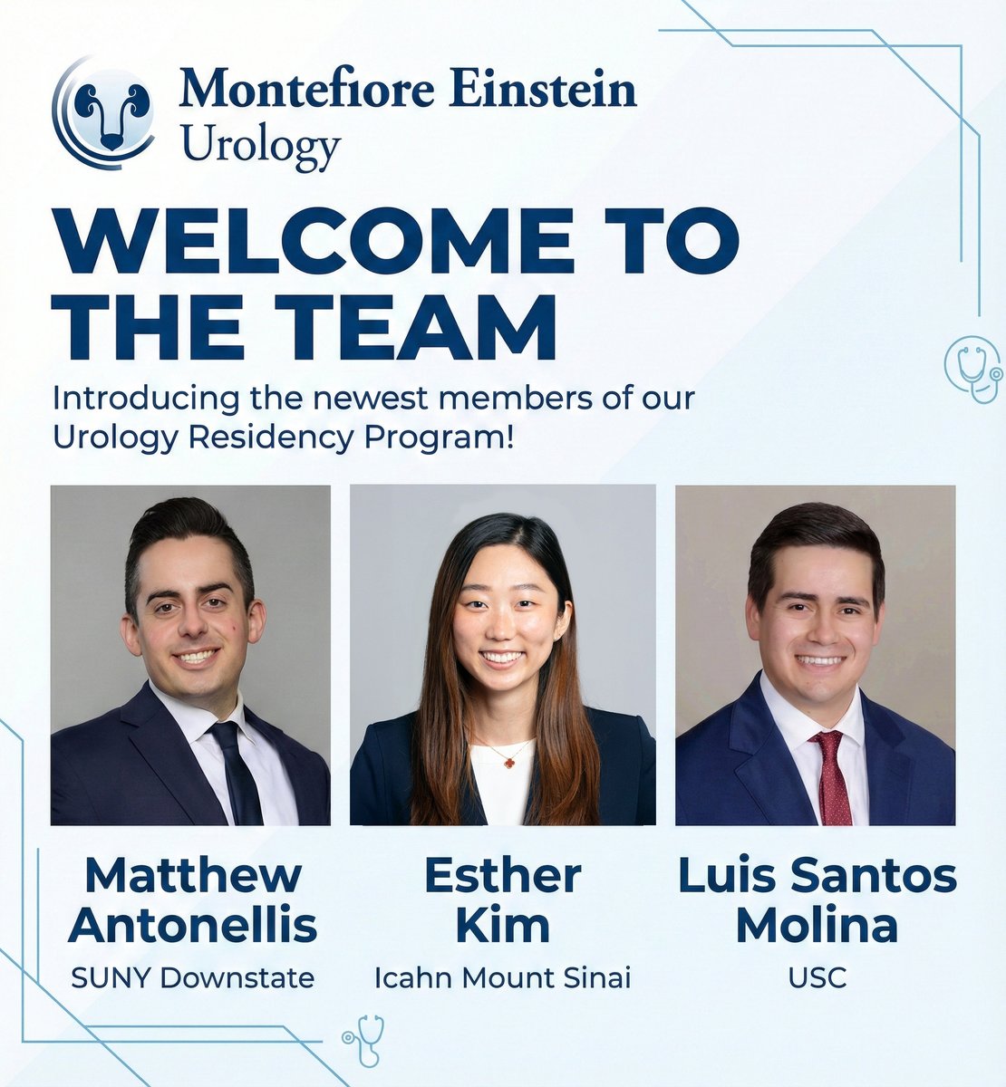 MontefioreUro's tweet image. Match Day magic ✨ 

Please join us in congratulating Esther Kim, Matthew Antonellis, and Luis Santos Molina for matching into Montefiore Einstein's Urology Residency Program!

We’re excited to support every step of their training journey!

#MontefioreEinstein #Urology #MatchDay