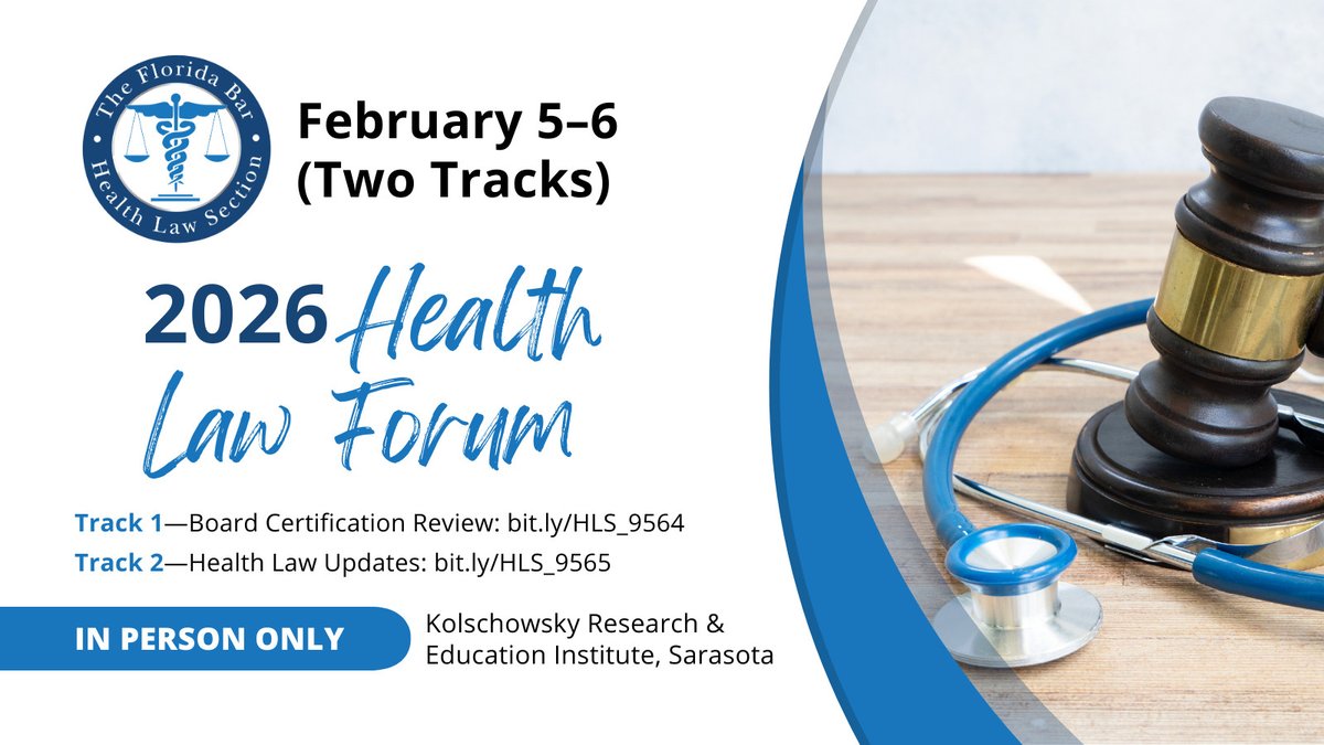 🚨THIS WEEK: Don't miss our 2026 Health Law Forum, Feb. 5–6 in Sarasota. Two tracks—Board Certification Review and Health Law Updates—cover compliance, fraud &amp; abuse, Medicare / Medicaid, privacy, EMTALA, CON &amp; more. 🔗 Register now at flabarhls.org/events.