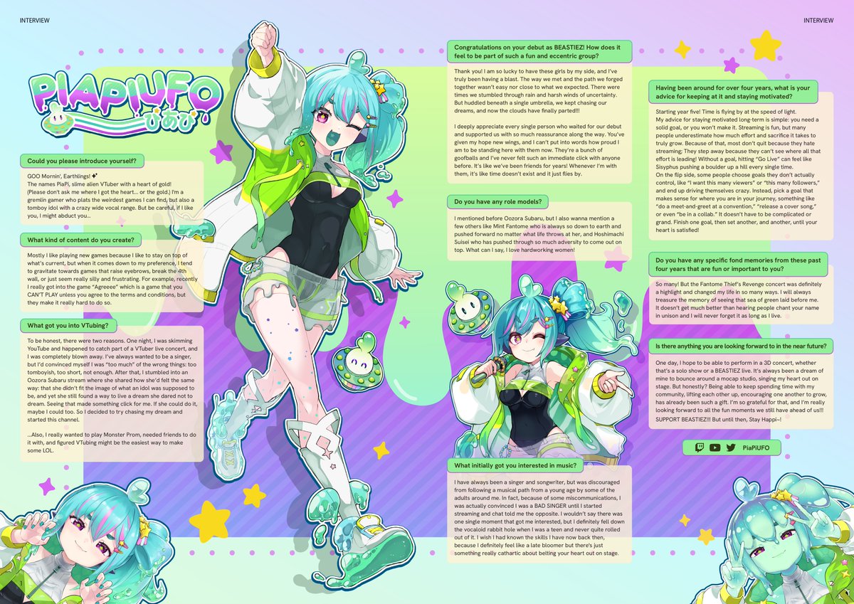 【✨<a href="/PiaPiUFO/">PiaPi 👽🥒Slime Girl VTuber【BEASTIEZ】</a> Interview✨】

🔽YouTube
youtube.com/@PiaPIUFO

Page 1-2
#vtubermagazine . #Vtuber  . #ENVtuber
