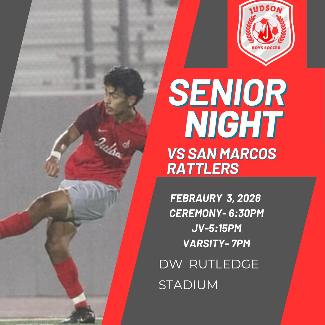 Match day!! Big game today! Come out and support our seniors tonight !! <a href="/JudsonISD/">Judson ISD 🍎</a> <a href="/SATXSoccer/">S.A. Soccer ⚽🎥🎙️</a> <a href="/6a_28/">SA High School & Club Soccer</a> <a href="/TXHSSOC/">Lethal Enforcer’s Texas HS Soccer</a>  <a href="/JISD_ATHLETICS/">Judson ISD Athletics</a>