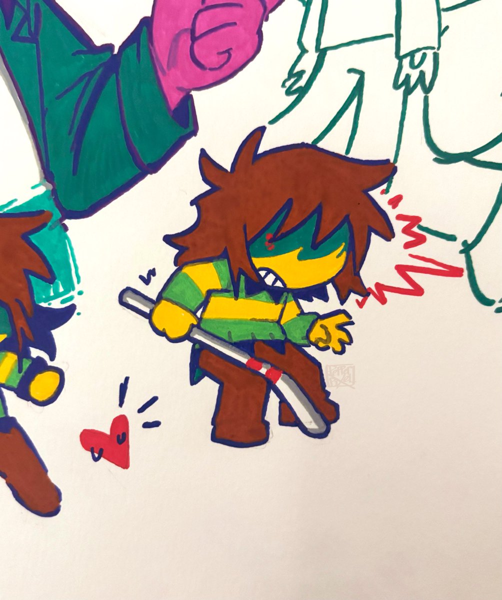 PepPixel's tweet photo. (1/2) 
Some deltarune art!! Featuring mostly Kris and Susie but also! 1 pic w Noelle as well… cuz I find the awkward dynamic of all 3 of them getting close but Susie having no clue about Kris and Noelle’s baggage funny,,
#deltarune https://t.co/qCPvmlFnnD