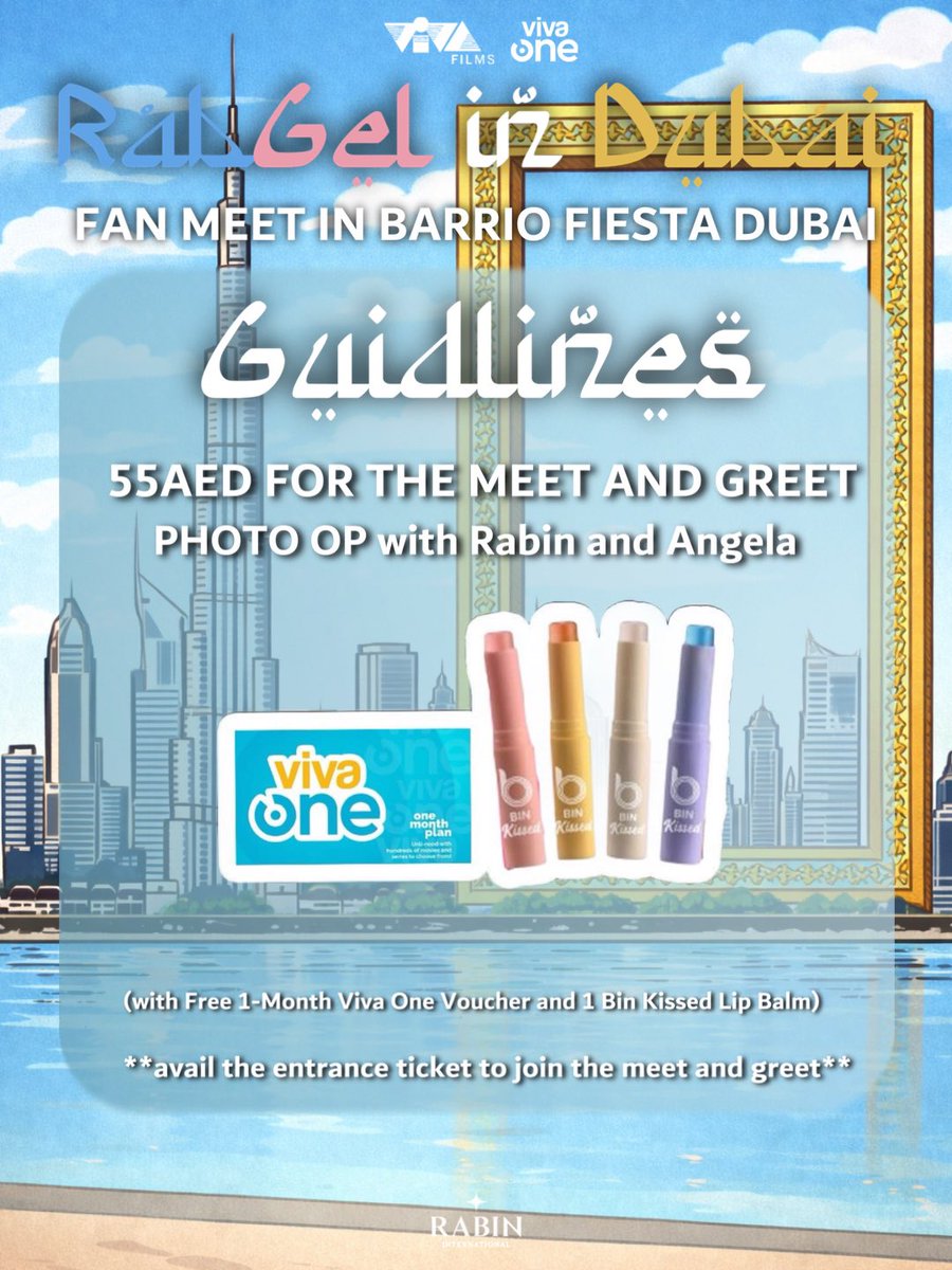 rabinIntl's tweet photo. The long wait is finally over! Dubai #RabGel fans are lucky enough to get the chance to meet #RabinAngeles and #AngelaMuji in #BarrioFiestaDubai2026! 

**AVAIL THE ENTRANCE TICKET TO JOIN THE MEET AND GREET!!** 

🔗https://t.co/LXgOOHv6zb https://t.co/KRqtMcwZVO
