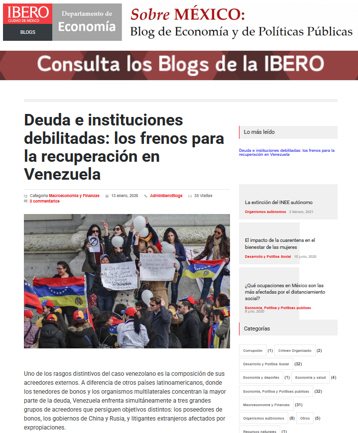 ibero_economia's tweet photo. 📌Nueva entrada al blog #SobreMexico

Nuestro profesor Pablo Cotler (@pablocotler ) escribe sobre los frenos para la recuperación de #Venezuela.

#IBERO #Economía #EconMexico #DeudaPública #Bonos #Acreedores

Puedes leer el artículo acá👉https://t.co/g1UsBNEXE6 https://t.co/KYVkIJBp6y