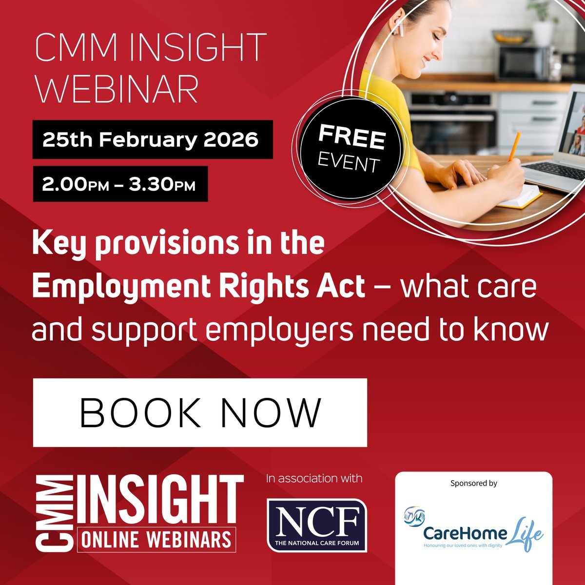 cmm_magazine's tweet image. We invite you to join our next #Free #CMMInsight webinar, in association with the National Care Forum, on Wednesday 25 February 2026, 2.00–3.30pm.
Join Liz Jones, @NCFCareForum and guests for a detailed discussion on the Employment Rights Act and the key provisions coming into