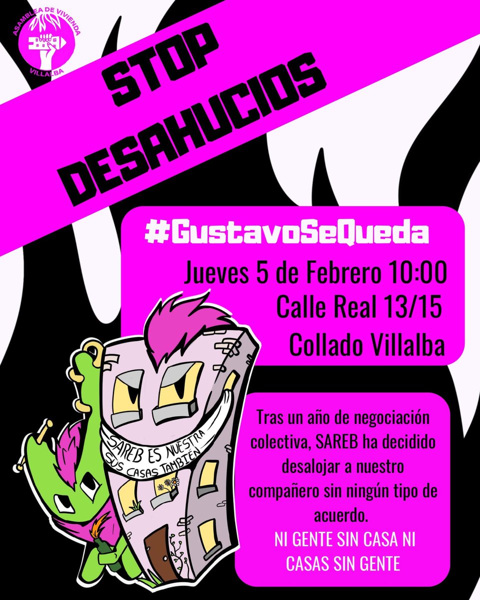 Todos con <a href="/VillalbaViviend/">Asamblea de Vivienda de Villalba</a> este miércoles y jueves ante los nuevos intentos de desahucio de <a href="/Sareb/">Sareb</a> en el bloque de la 13-15 de Villalba (Madrid) 👇